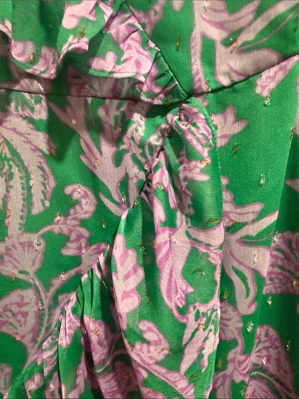 Lilly Pulitzer Green and Lavender Floral High-Low Maxi Dress Rosalyn Ruffle - Picture 7 of 13